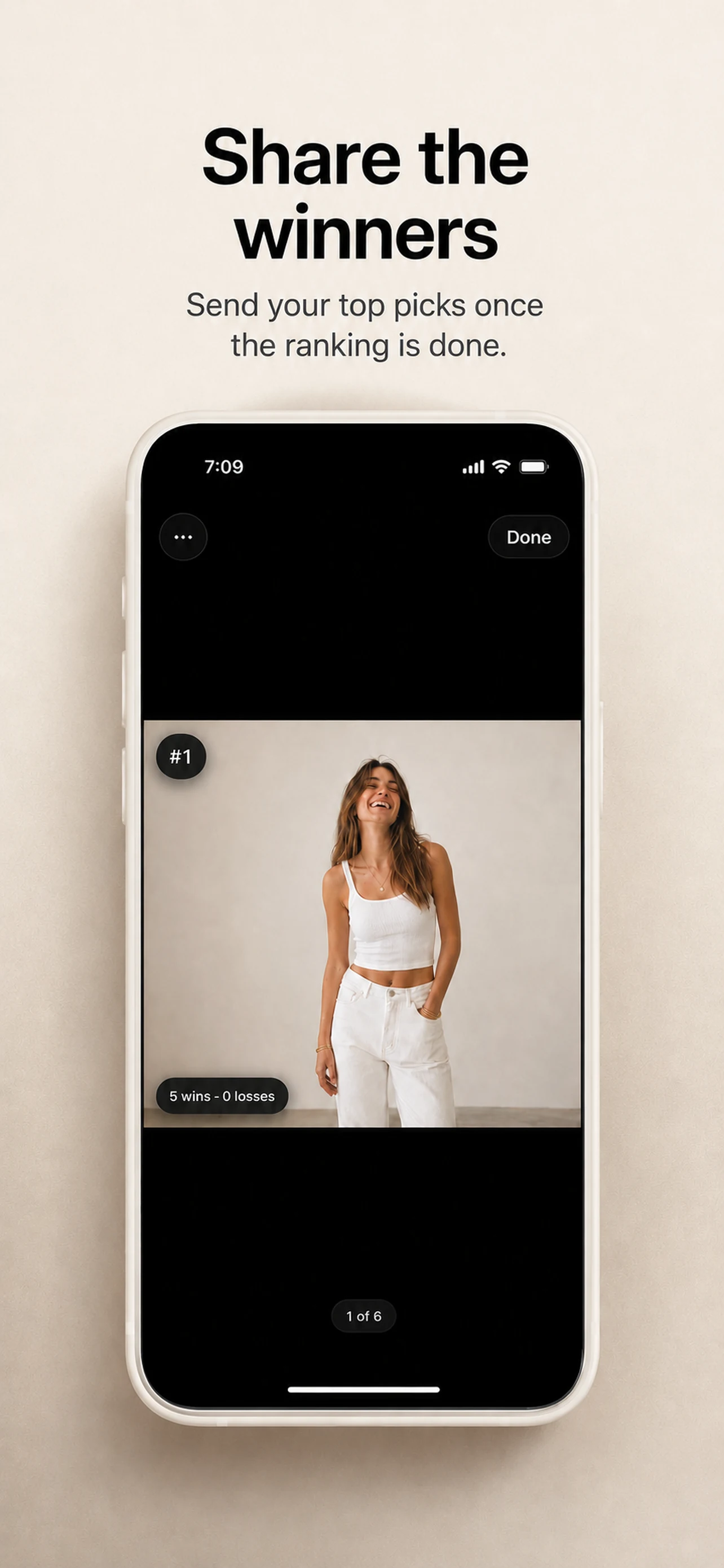 Photo Rank sharing interface for sending a top-ranked photo.
